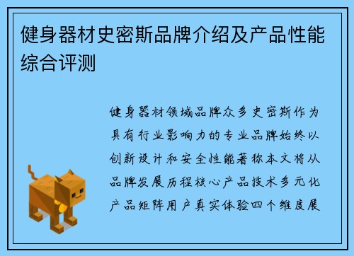 健身器材史密斯品牌介绍及产品性能综合评测