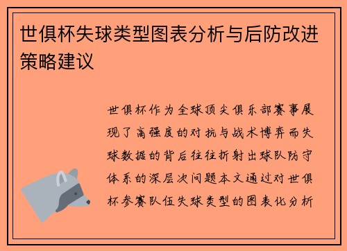 世俱杯失球类型图表分析与后防改进策略建议